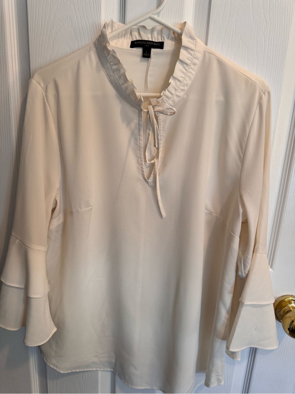 Banana Republic Ivory Ruffle Tie-Neck Blouse